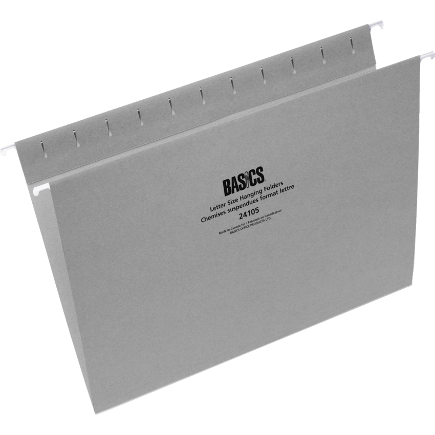 Basics® Coloured Hanging Folders Letter Grey 25/box