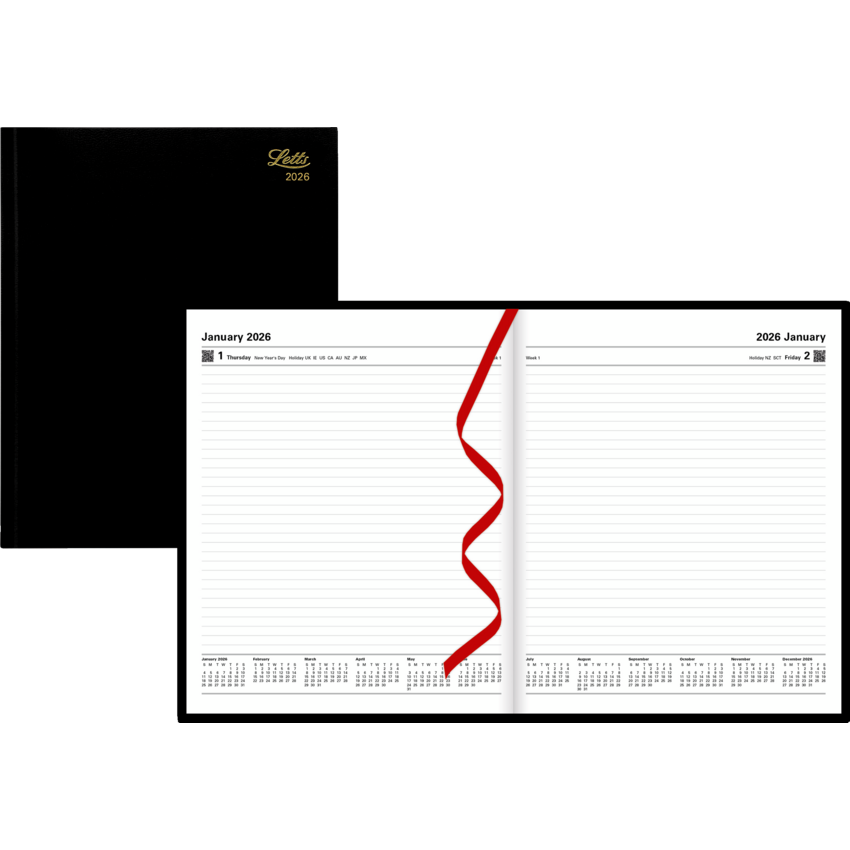 Letts® Standard Quarto Planner 10-1/2" x 8-3/8" English Black