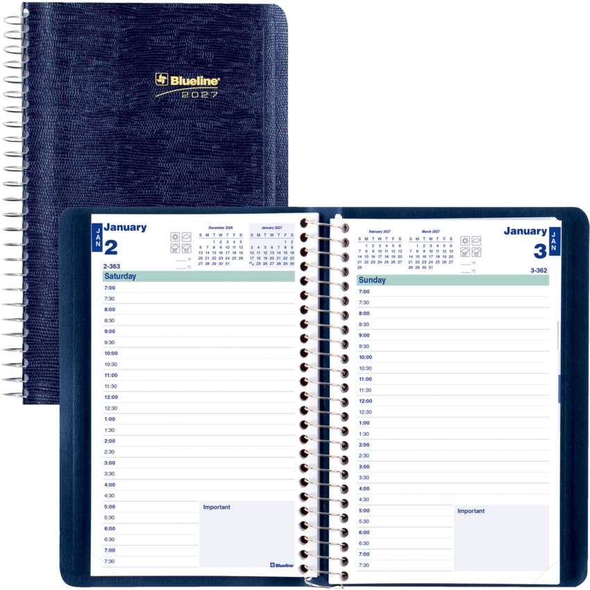 Blueline® Essential Daily Planner Soft Cover 8" x 5" English Blue