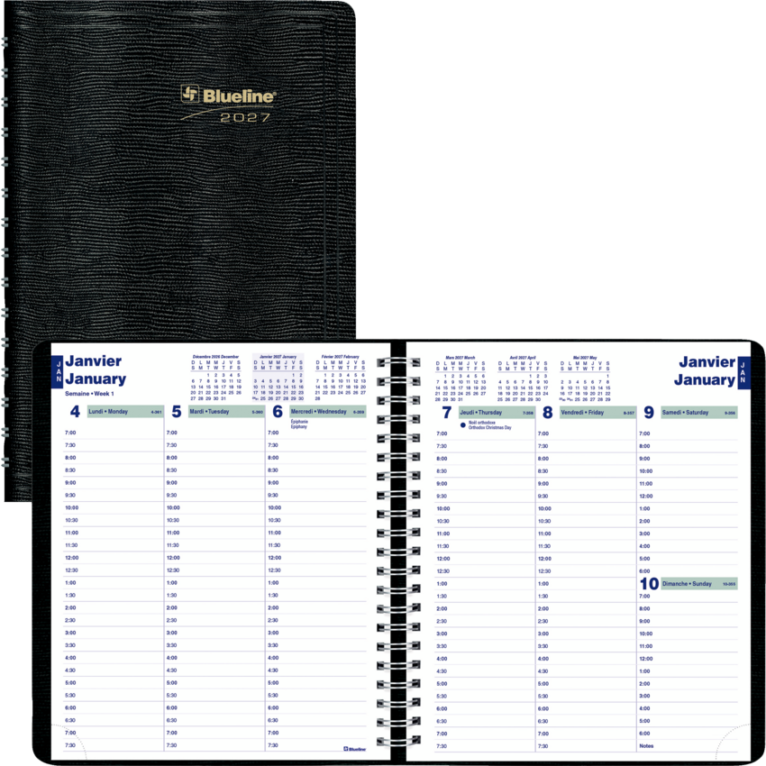 Blueline® Essential Weekly Planner Soft Cover 8" x 6-1/2" Bilingual Black