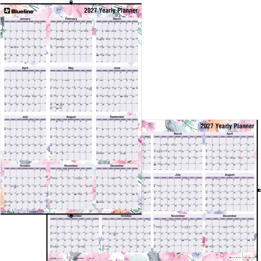 Blueline® Yearly Wall Calendar 24" x 36" English