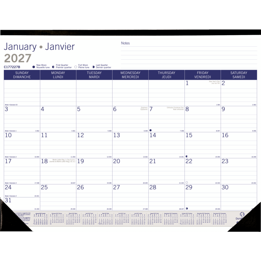 Blueline® DuraGlobe™ Monthly Desk Pad 22" x 17" Bilingual