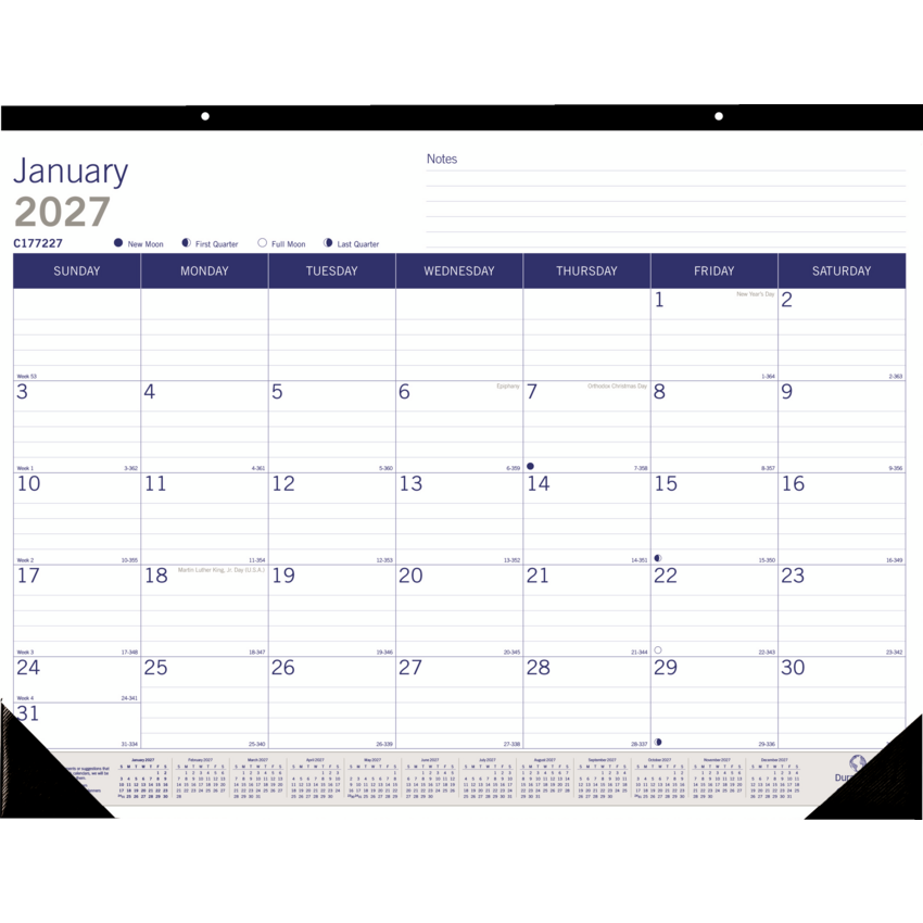 Blueline® DuraGlobe™ Monthly Desk Pad 22" x 17" English