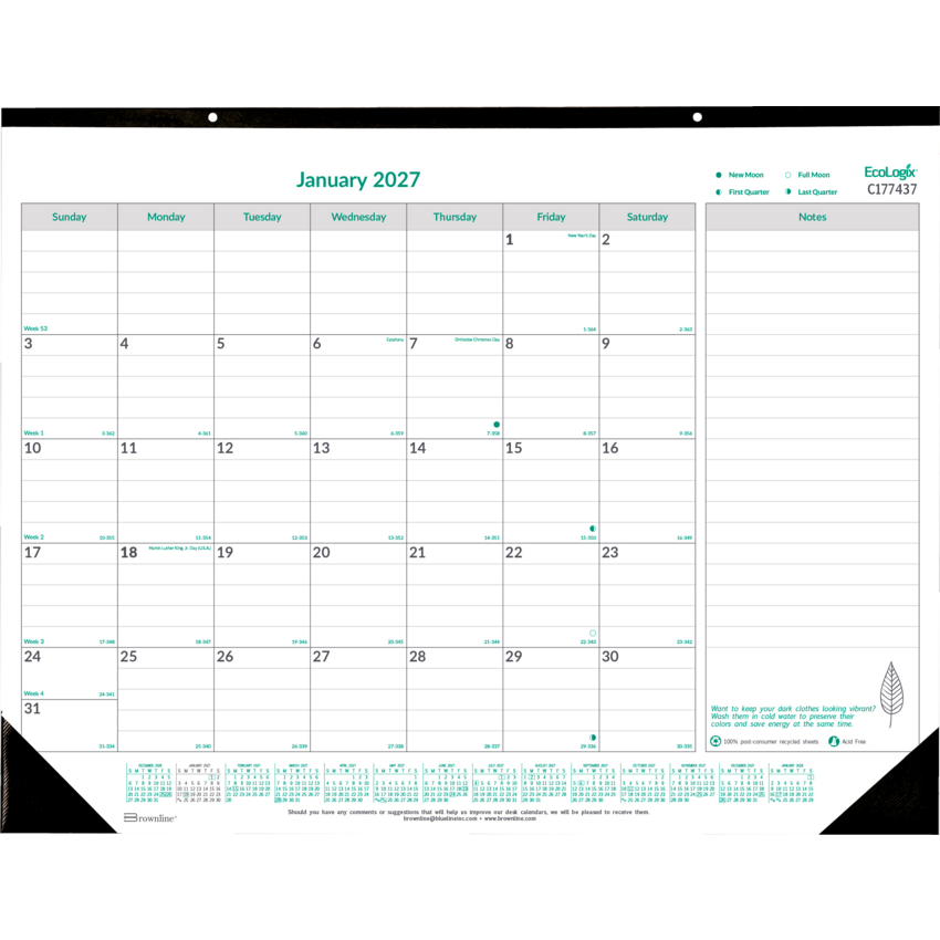 Brownline® Ecologix™ Monthly Desk Pad 22" x 17" English