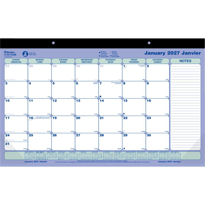 Blueline® Monthly Desk/Wall Calendar 17-3/4" x 10-7/8" Bilingual