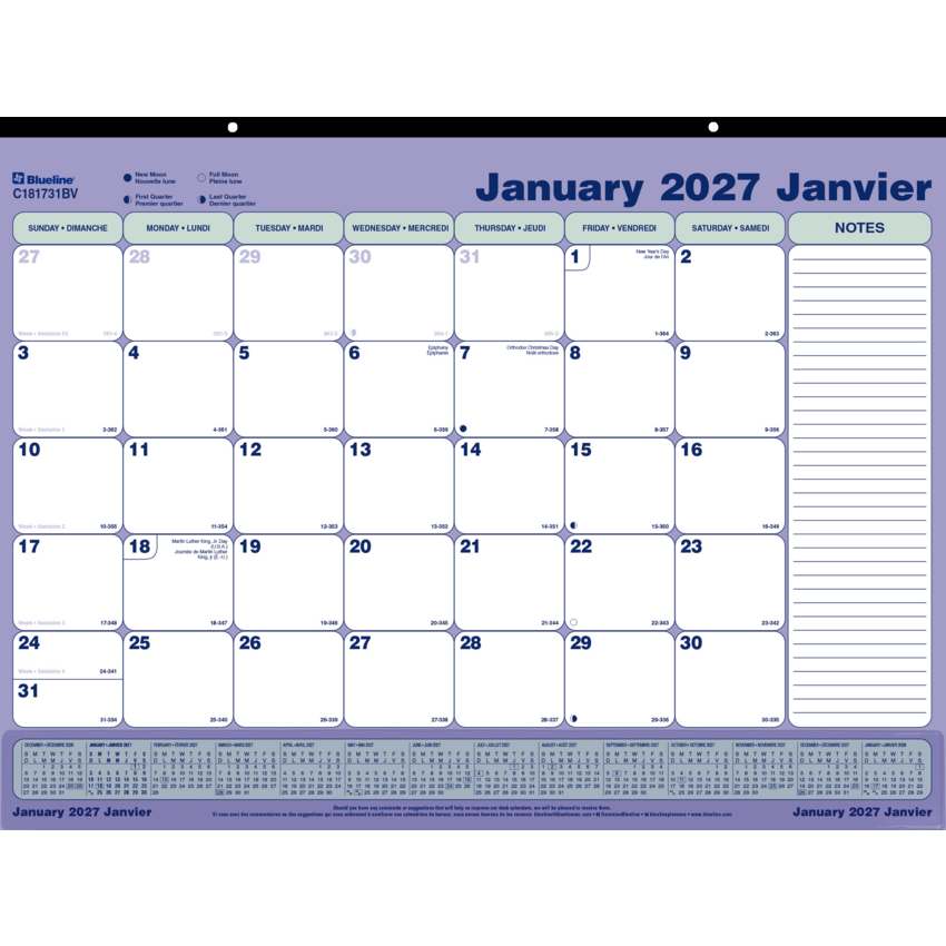 Blueline® Monthly Desk Pad 21-1/4" x 16" Bilingual