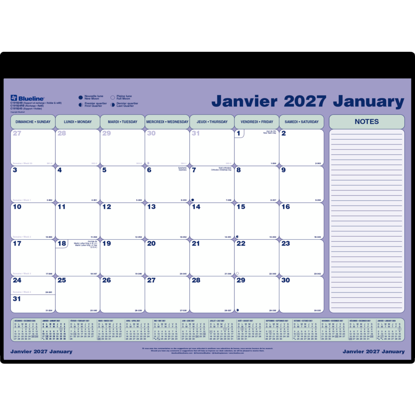 Blueline® Monthly Desk/Wall Calendar 24-1/4" x 19-1/8" Bilingual