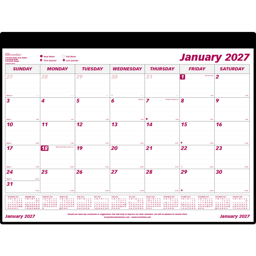 Brownline® Monthly Desk/Wall Calendar 24-1/4" x 19-1/8" English