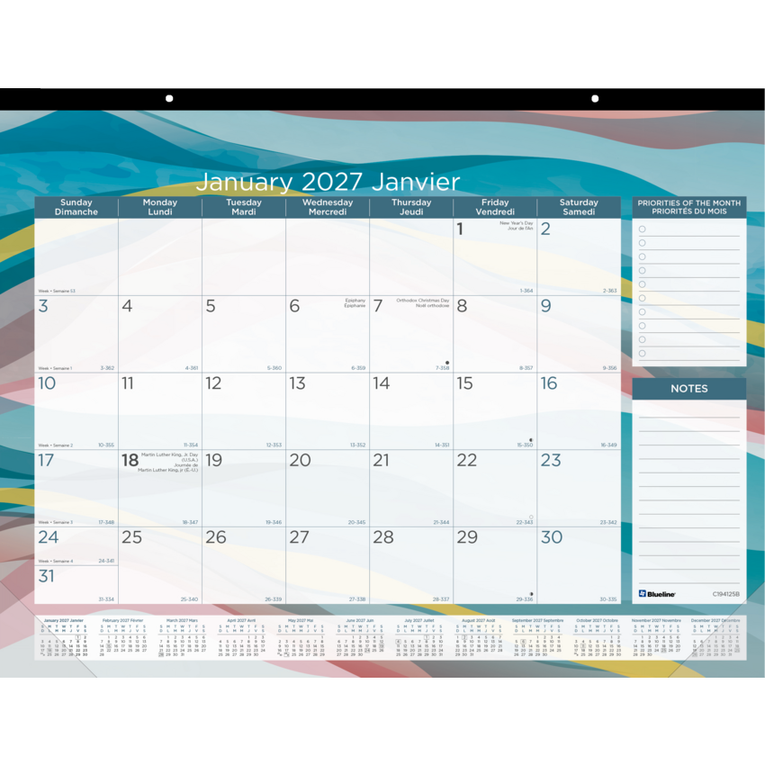 Blueline® Azure Desk Pad 22" x 17" Bilingual