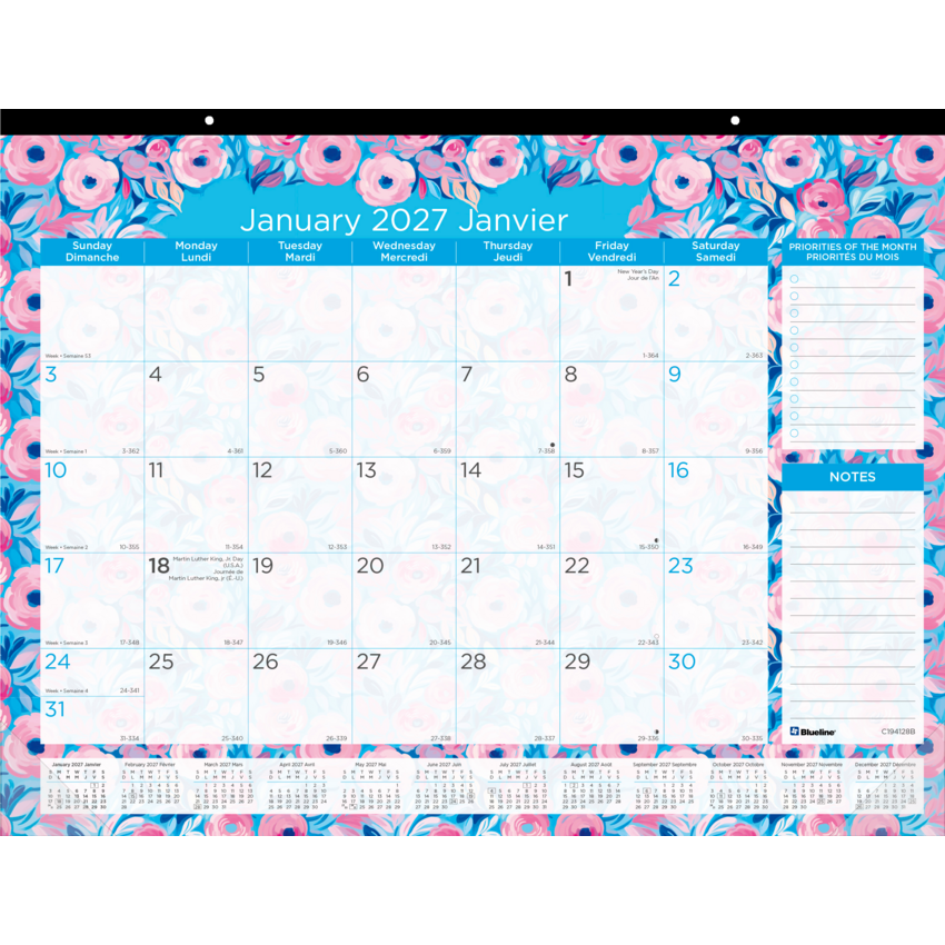 Blueline® Gold Detail Monthly Desk Pad 22" x 17" Bilingual