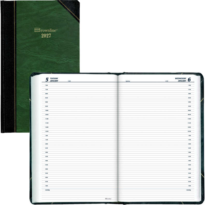 Brownline® Traditional Daily Diary Hard Cover 13-3/8" x 8" English Green