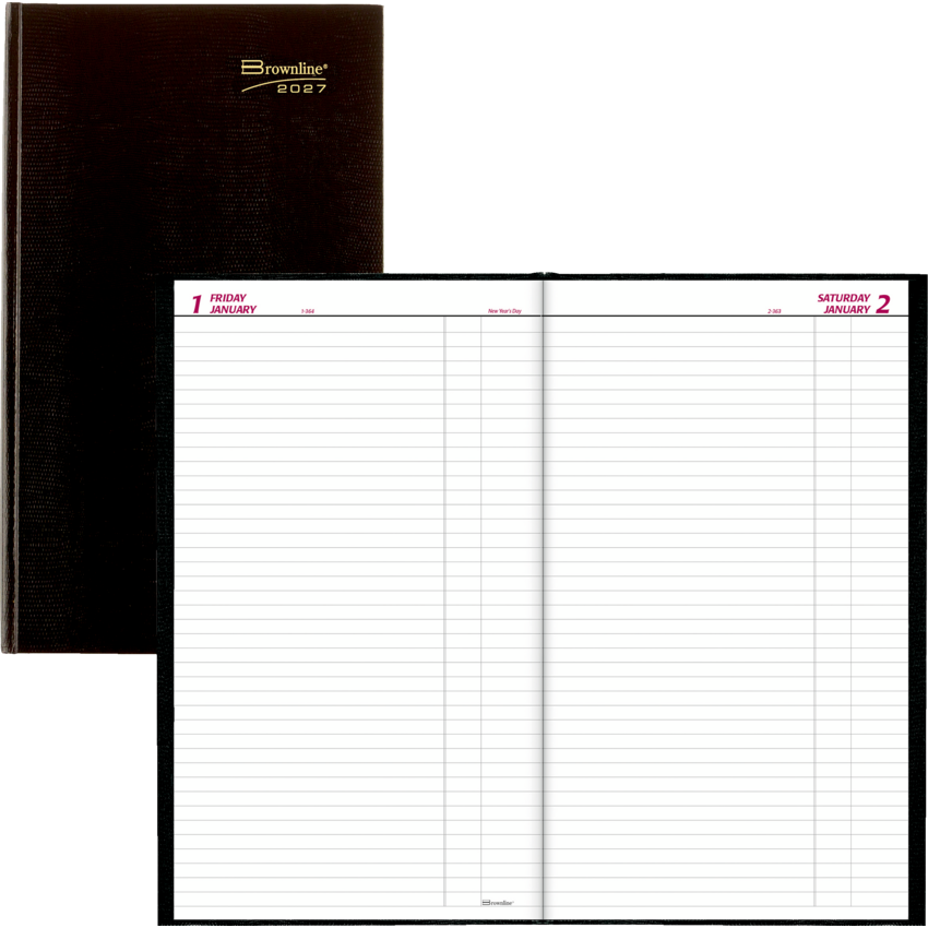 Brownline® Traditional Daily Hard Cover Bound Journal 13-3/8" x 7-7/8" Black English