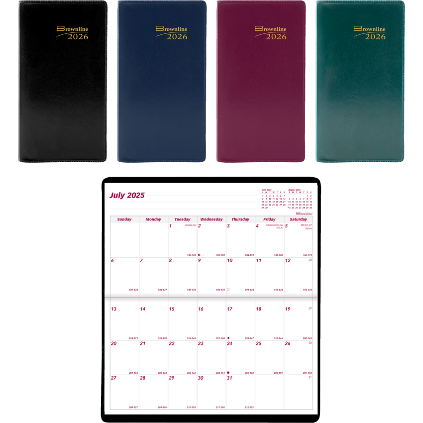 Brownline® Essential Monthly Pocket Planner Soft Cover 18-Months 6-1/2" x 3-1/2" English Assorted Colours