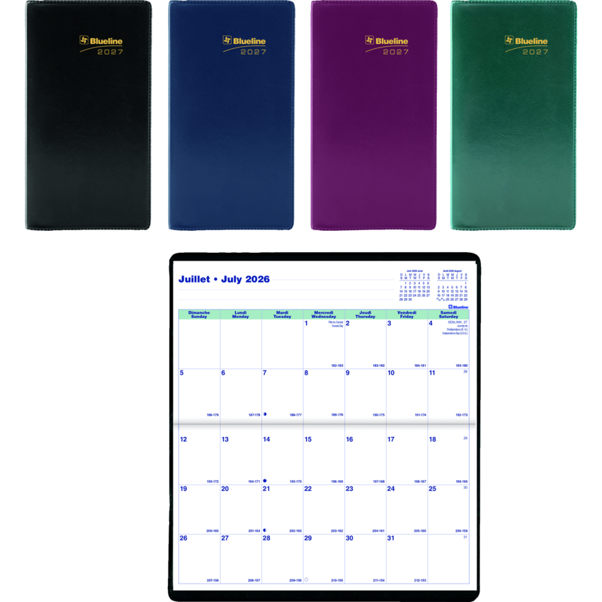 Blueline® Essential Monthly Pocket Planners 6-1/2" x 3-1/2" Bilingual Assorted Colours