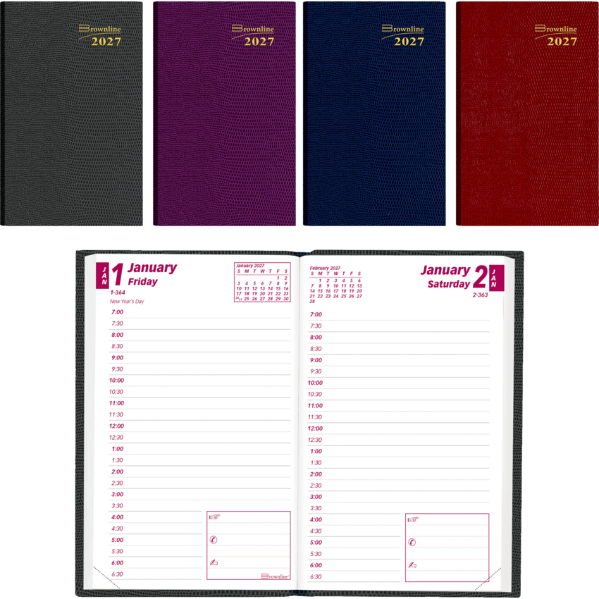 Brownline® Traditional Diary Daily Pocket 4-3/4" x 3" English Assorted Colours