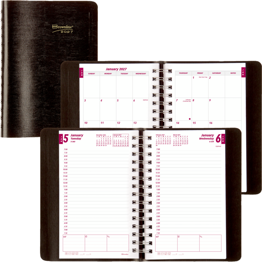 Brownline® Essential Daily Diary Twin Wire 8x5" English Black