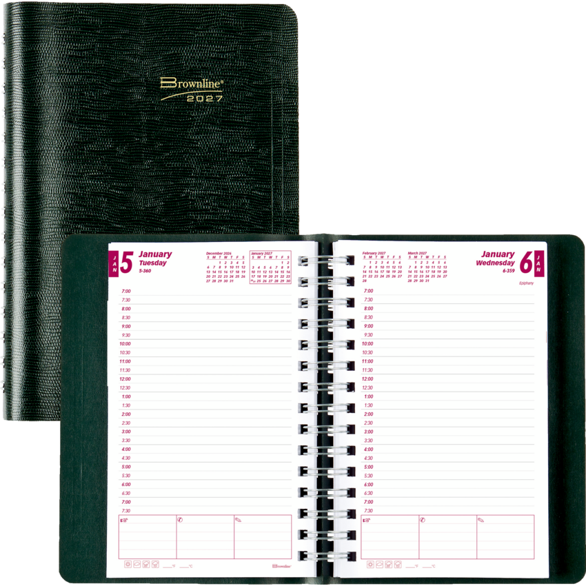 Brownline® Essential Daily Diary Twin Wire 8x5" English Green