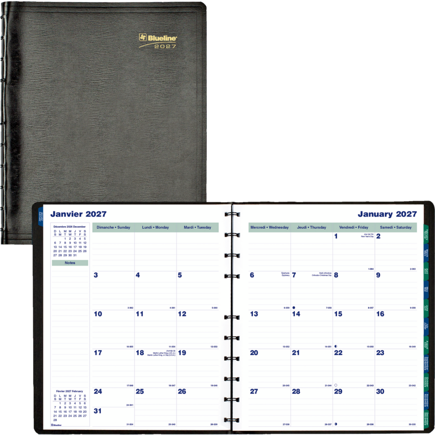 Blueline® MiracleBind™ Monthly Planner Soft Cover 11" x 9-1/16" Bilingual Black