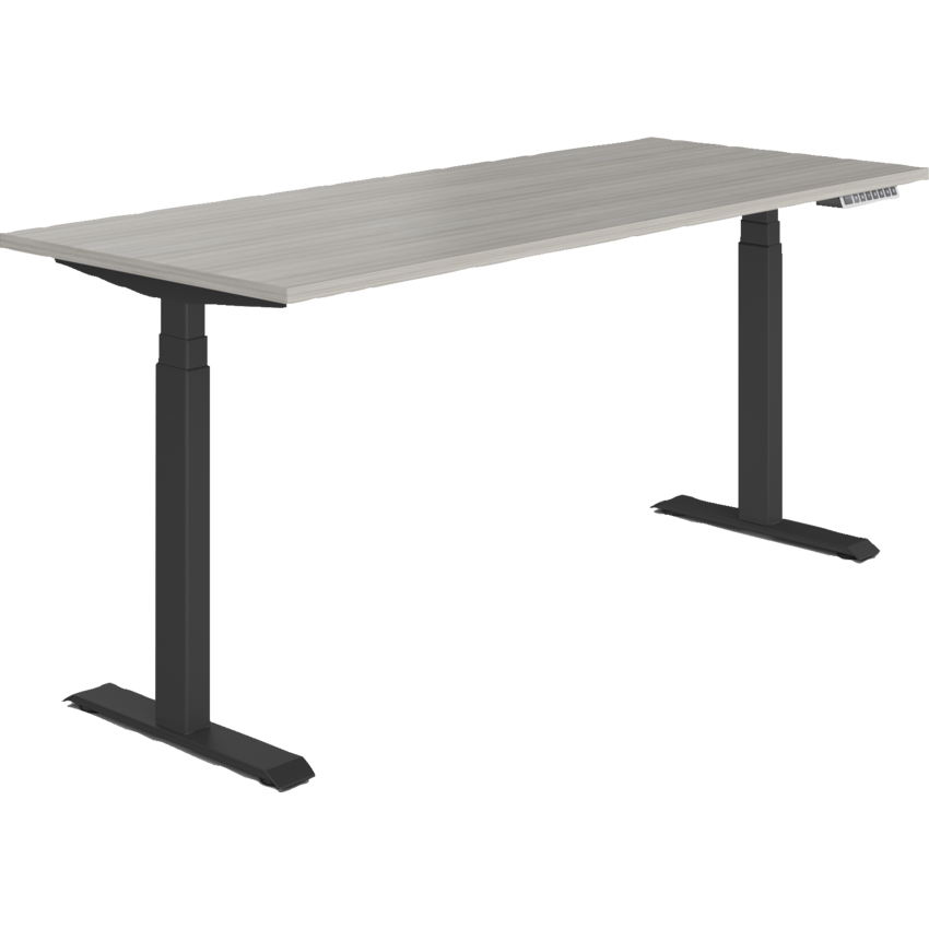 Offices to Go® Newland™ Electric Height Adjustable Table 3-stage 70"W x 29"D x 22-3/5"-48-1/5"H Black Base Noce Grigio finish