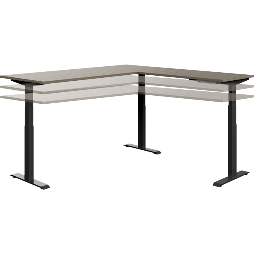 Offices to Go® Newland™ L Shape Height Adjustable Desk 72"W x 72"D x 30"H Absolute Acajou finish, Black legs