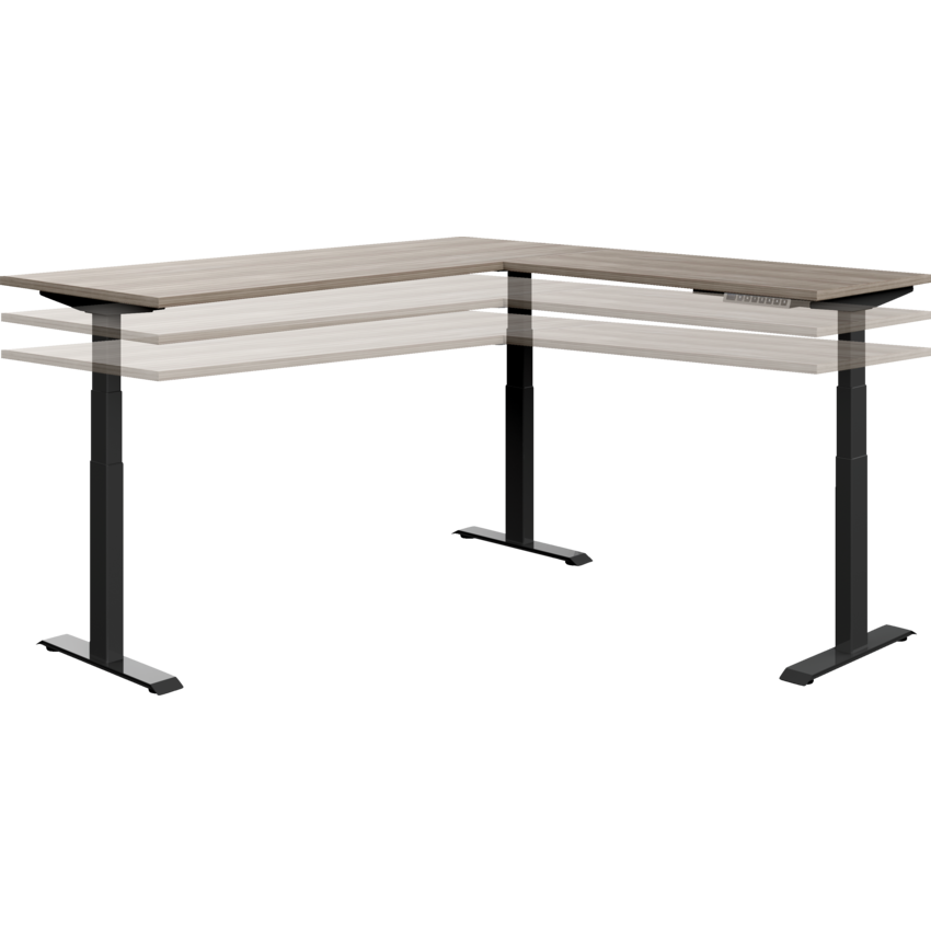 Offices to Go® Newland™ L Shape Height Adjustable Desk 72"W x 72"D x 30"H Noce Grigio finish, Black legs