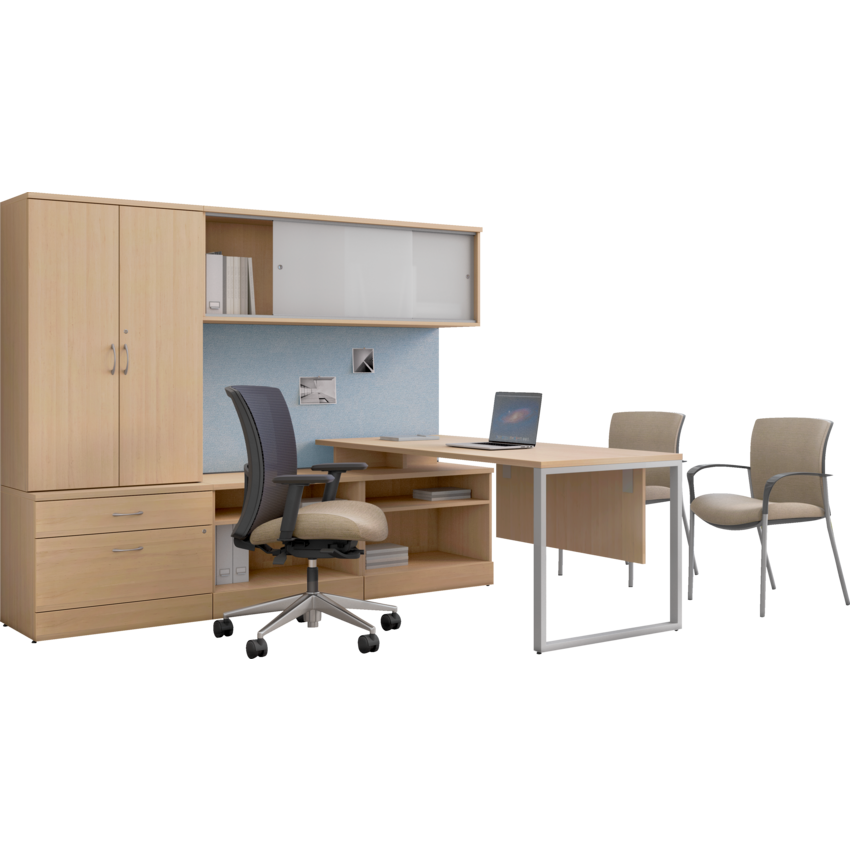 Global® Zira L-Shaped Suite 90"W x 52"D x 72"H Clear Maple finish