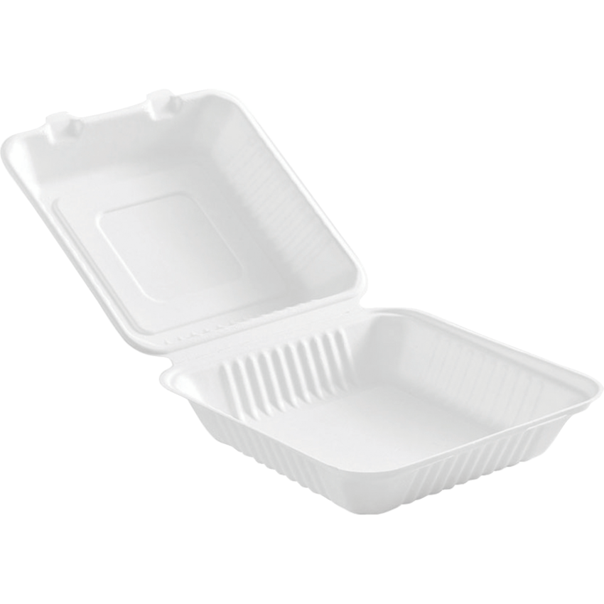 Globe™ Compostable Hinged Containers 8"W x 8"D x 3"H White 50/pkg