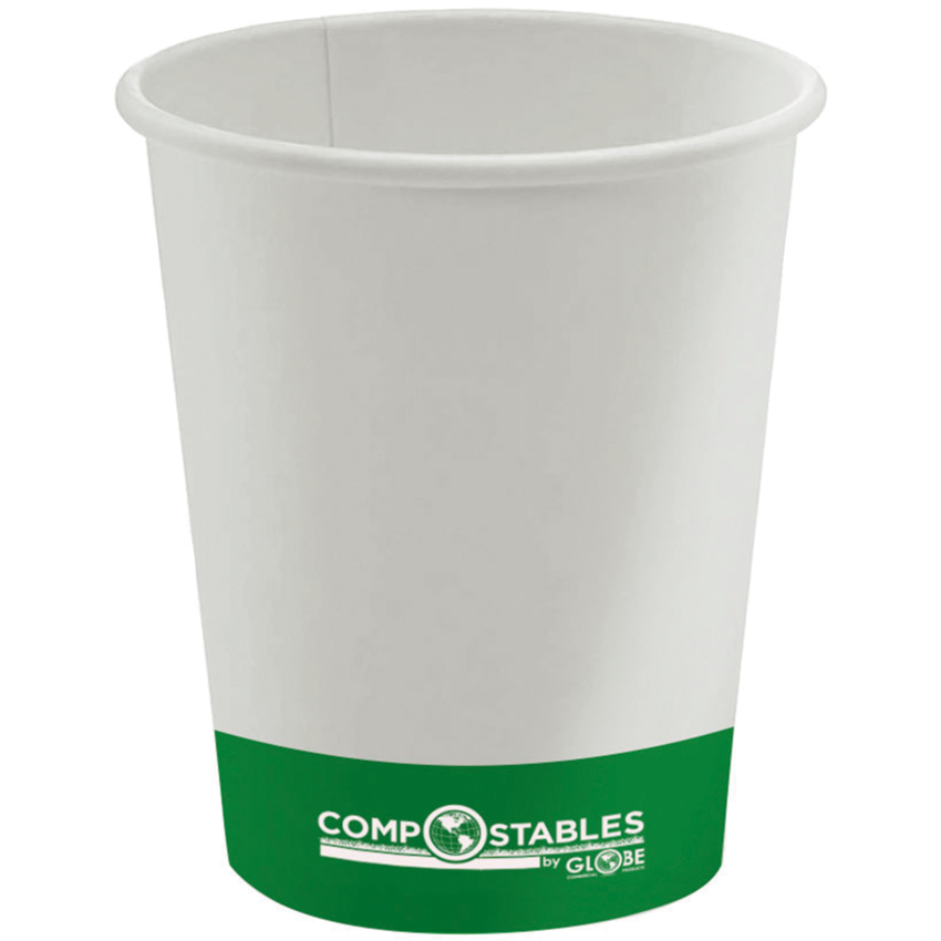 Globe™ Single Wall Hot/Cold Compostable Paper Cups 12 oz White 50/pkg