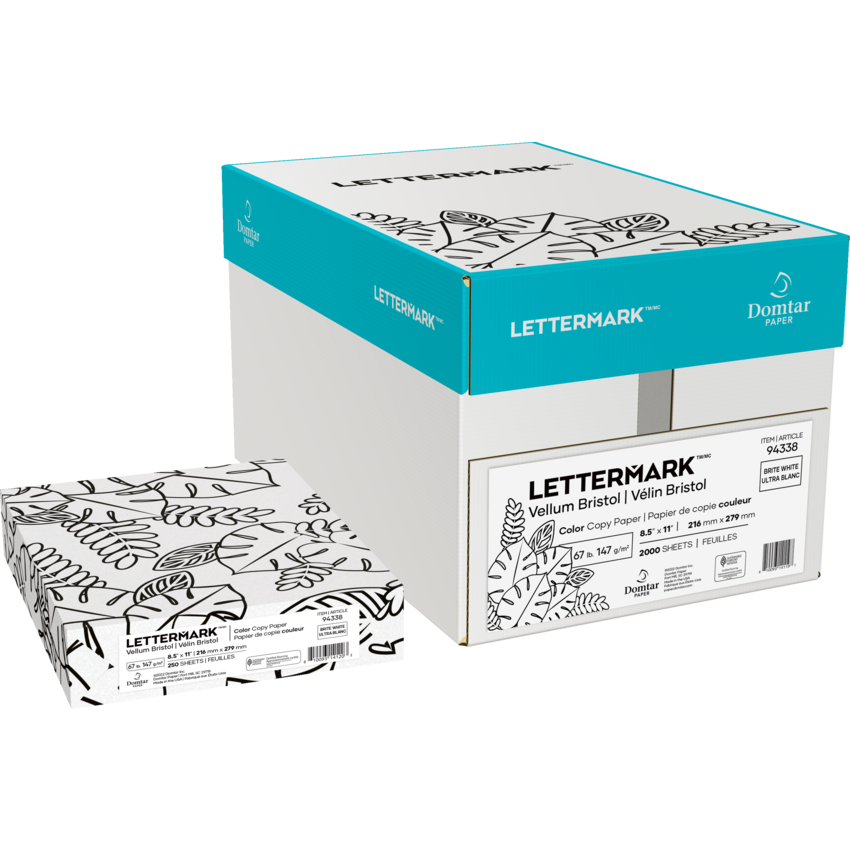 Domtar Lettermark™ Colors Vellum Bristol Cover Stock 67 lb Letter Bright White 250/pkg