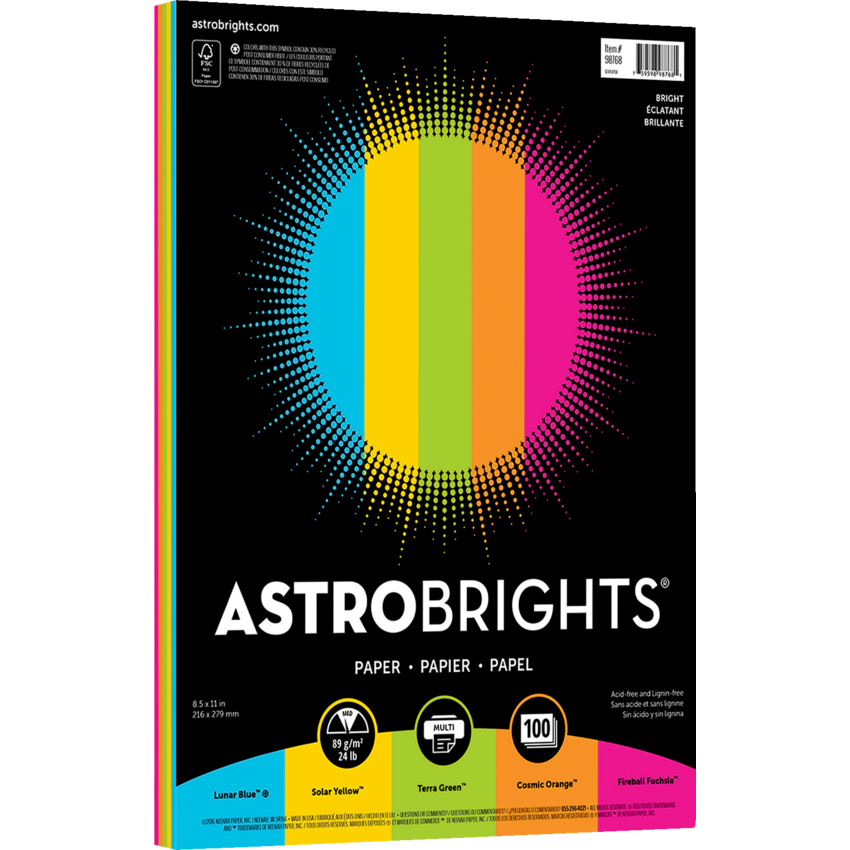 Neenah Astrobrights® Paper Letter Assorted Bright Colours 100/pkg