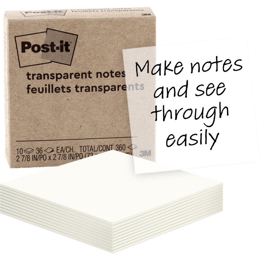 Post-it® Transparent Notes 3 x 3" 36 Sheets Clear 10 pads/pkg