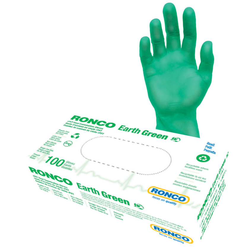 RONCO Earth Vinyl Examination Gloves Small Green 100/box