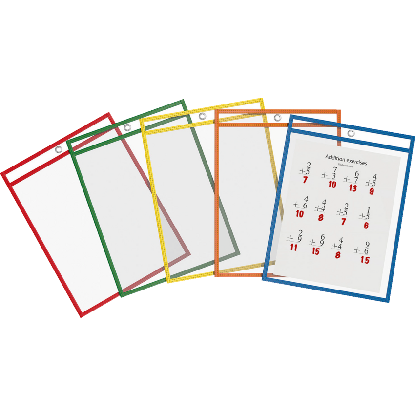 Davis Group QuickFit® Educational Dry-Erase Pockets 9" x 12" Assorted Colours 5/pkg