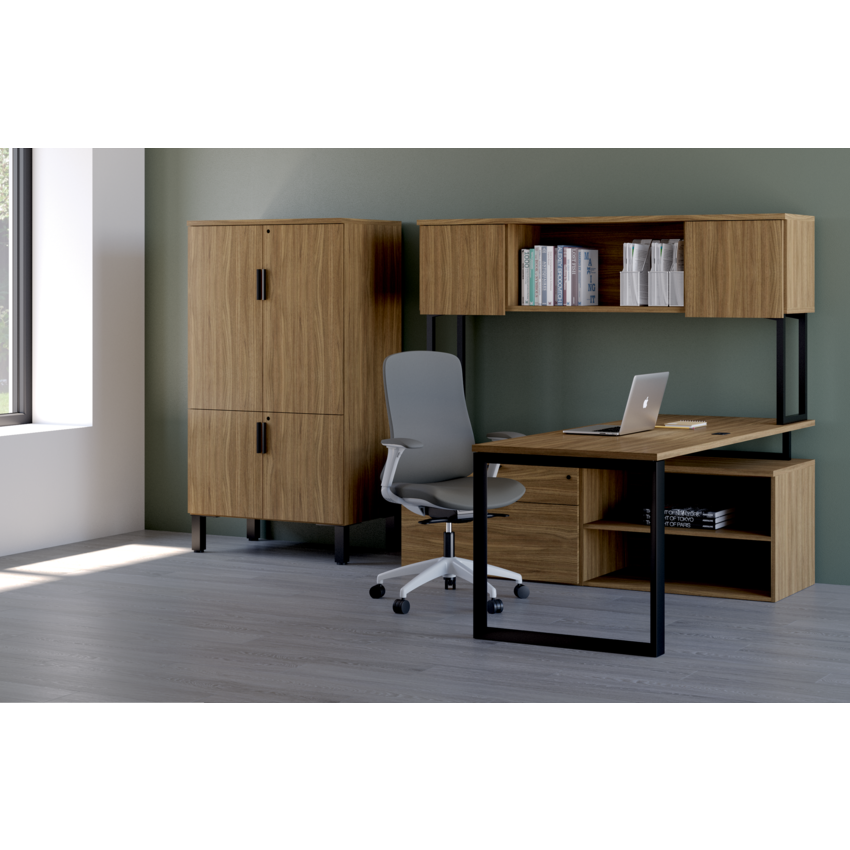 Heartwood Levels Series Tiered Workstation 71" x 71" x 21-3/4"/29"  Black Walnut/Black Walnut